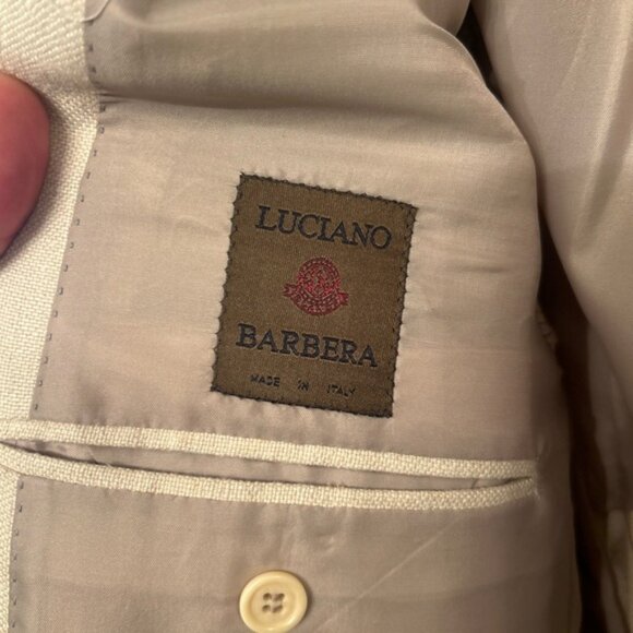 Italian Luciano Barbera 100% Linen Tan Blazer Suite Jacket - Picture 5 of 9